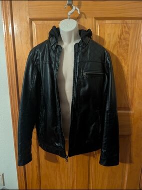Buffalo David Bitton Black Faux Leather Hooded Performance Jacket